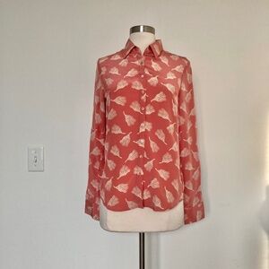 100% Silk Print Button Down Shirt Orange